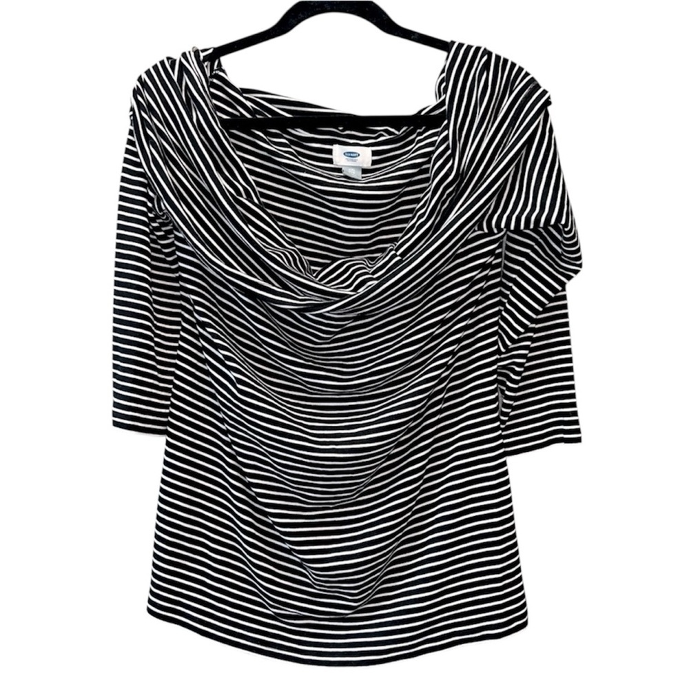Old Navy Black White Striped Cowl Neck Top Size XXL
